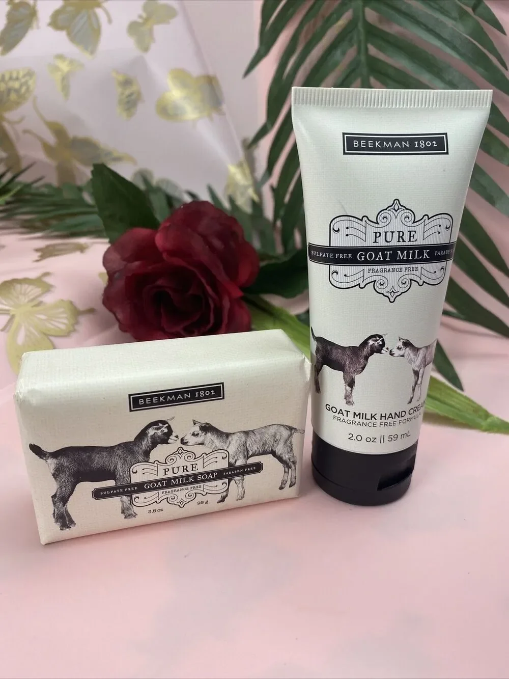 Set of 2 Beekman 1802 Pure Goat Milk Body Bar Soap 3.5 oz & Hand Cream 2.0 oz